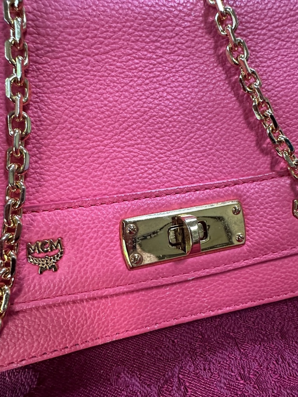 MCM Pink Leather Turnlock Crossbody/Clutch - Picture 2 of 4